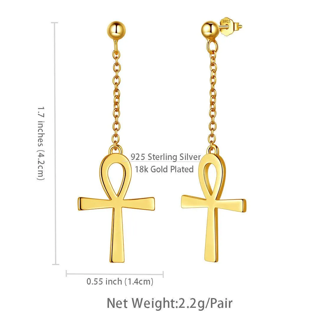 Tokyo Mart Ankh Cross Dangle Earrings Women Mens Jewelry Sterling Silver