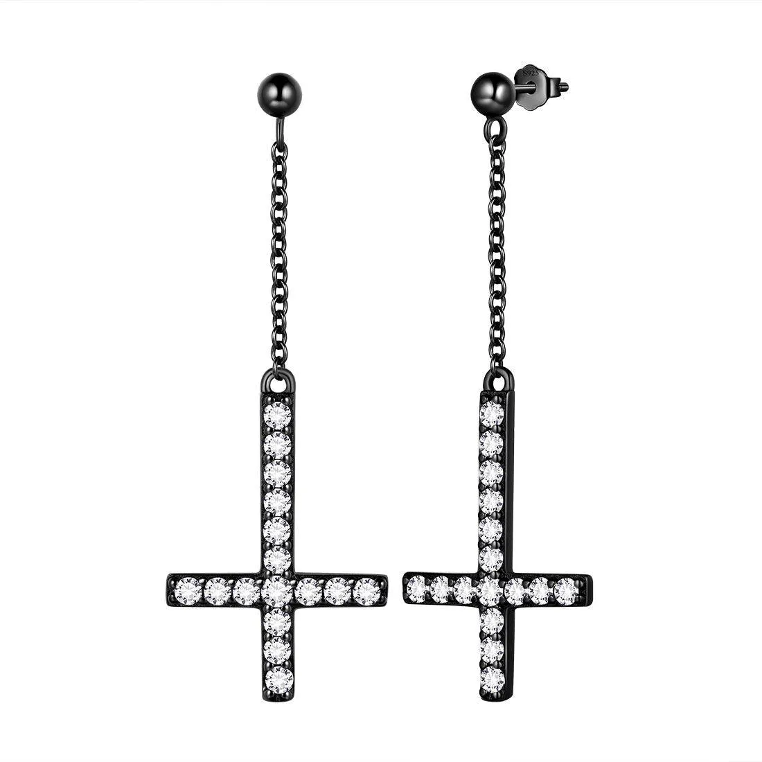 Tokyo Mart Upside Down Cross Dangle Earrings Women Mens Jewelry Sterling Silver