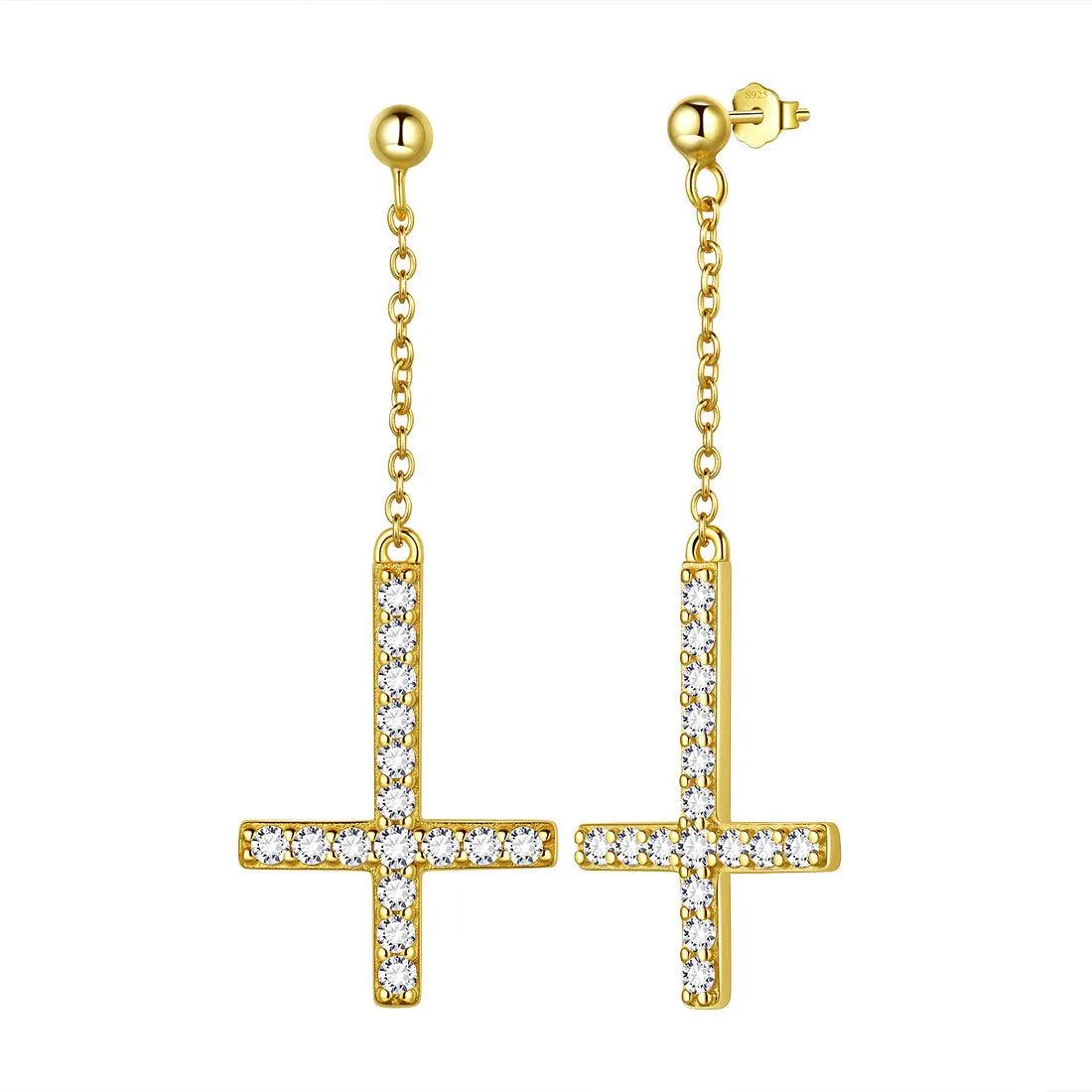 Tokyo Mart Upside Down Cross Dangle Earrings Women Mens Jewelry Sterling Silver