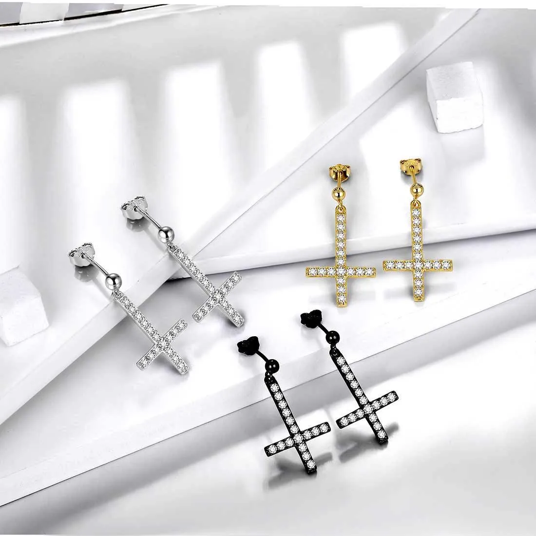 Tokyo Mart Upside Down Cross Earrings Women Mens Jewelry Sterling Silver