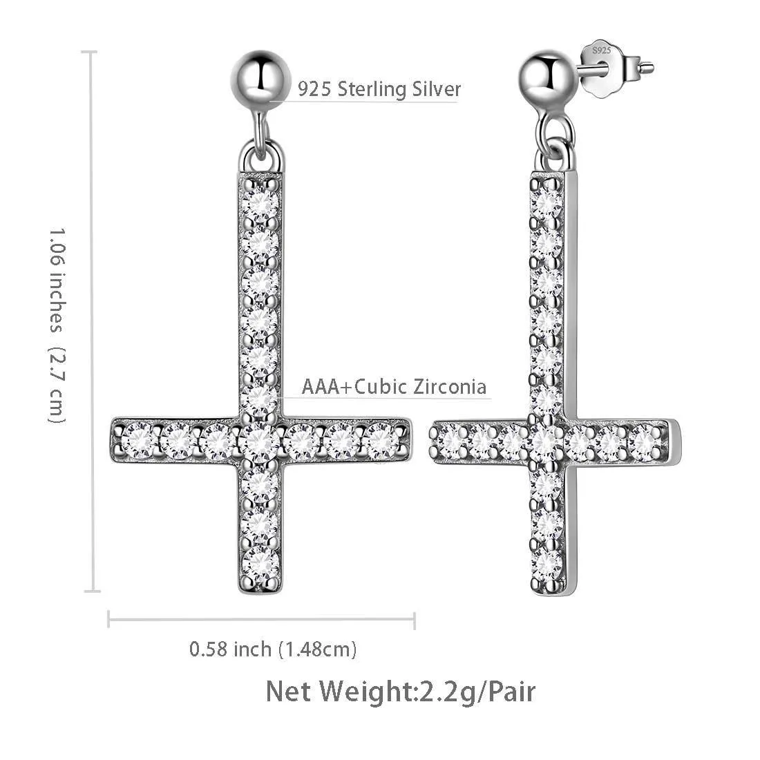 Tokyo Mart Upside Down Cross Earrings Women Mens Jewelry Sterling Silver