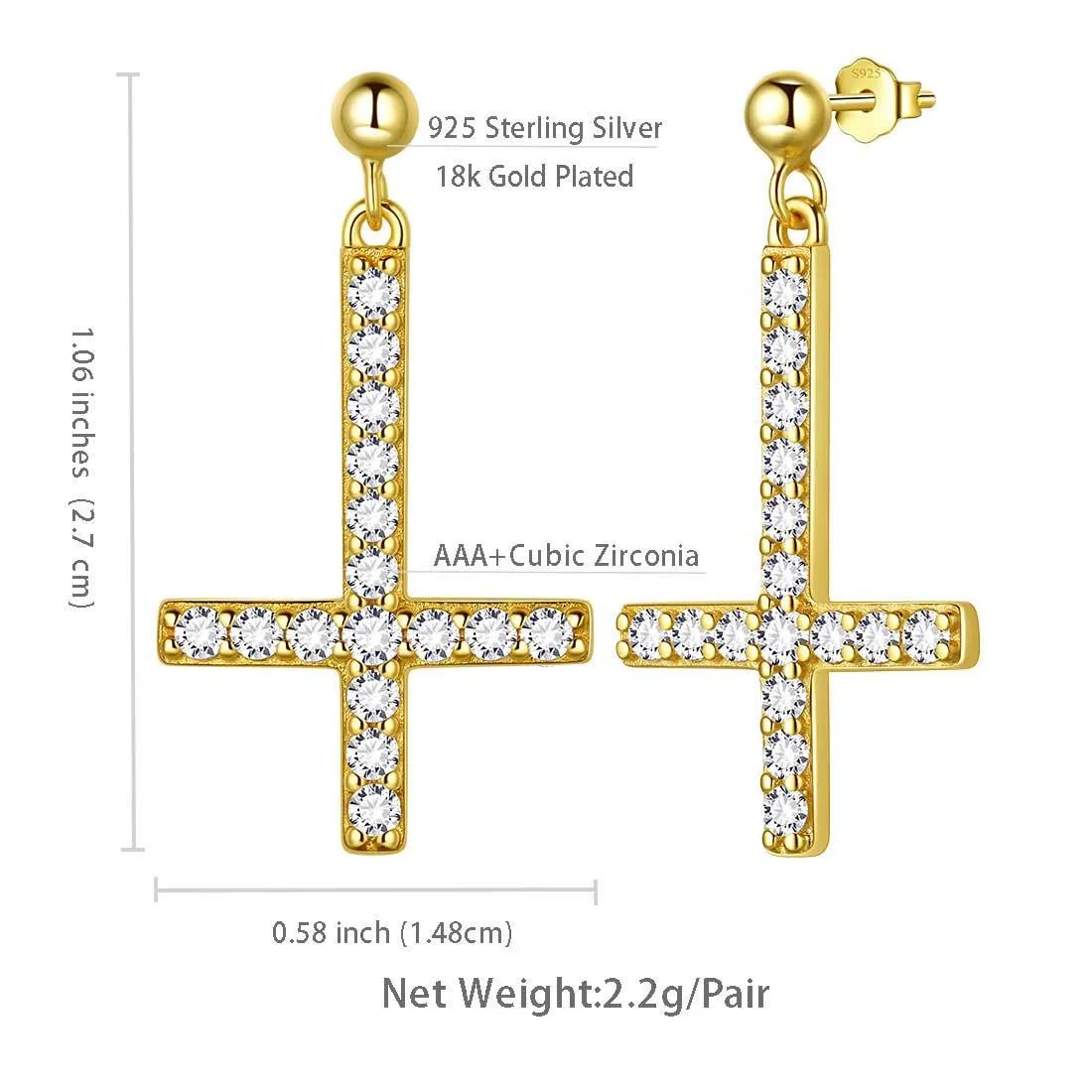 Tokyo Mart Upside Down Cross Earrings Women Mens Jewelry Sterling Silver