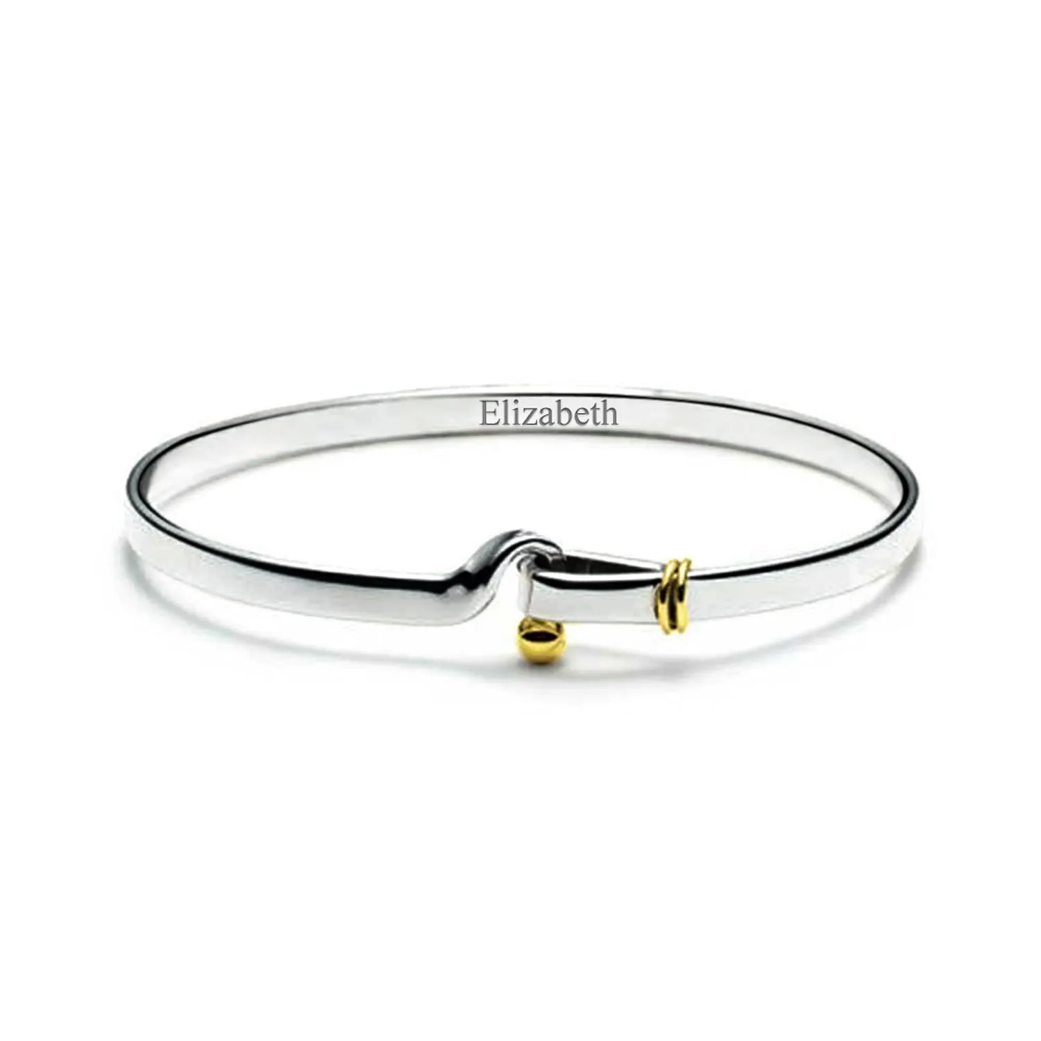 Two Tone Stacking Bangle Bracelet, Hook & Eye, Gold Plated Sterling Silver, 7-8 Inch