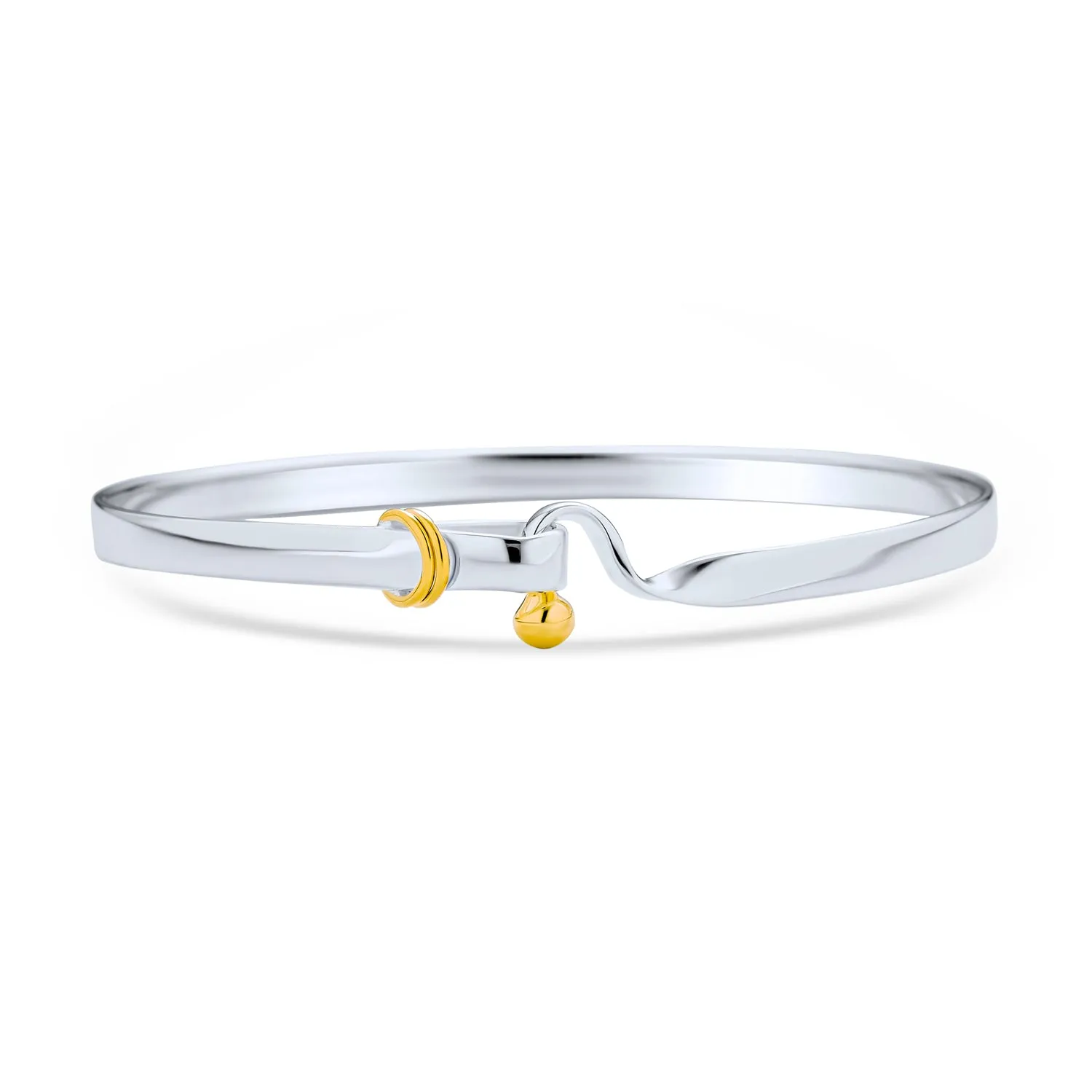 Two Tone Stacking Bangle Bracelet, Hook & Eye, Gold Plated Sterling Silver, 7-8 Inch