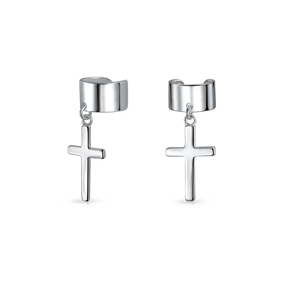 Unisex Sterling Silver Ear Cuff Cartilage Cross Earrings for Men