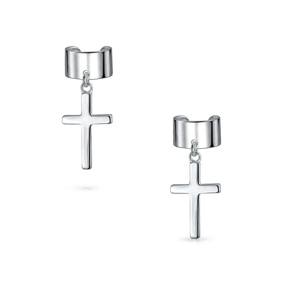 Unisex Sterling Silver Ear Cuff Cartilage Cross Earrings for Men