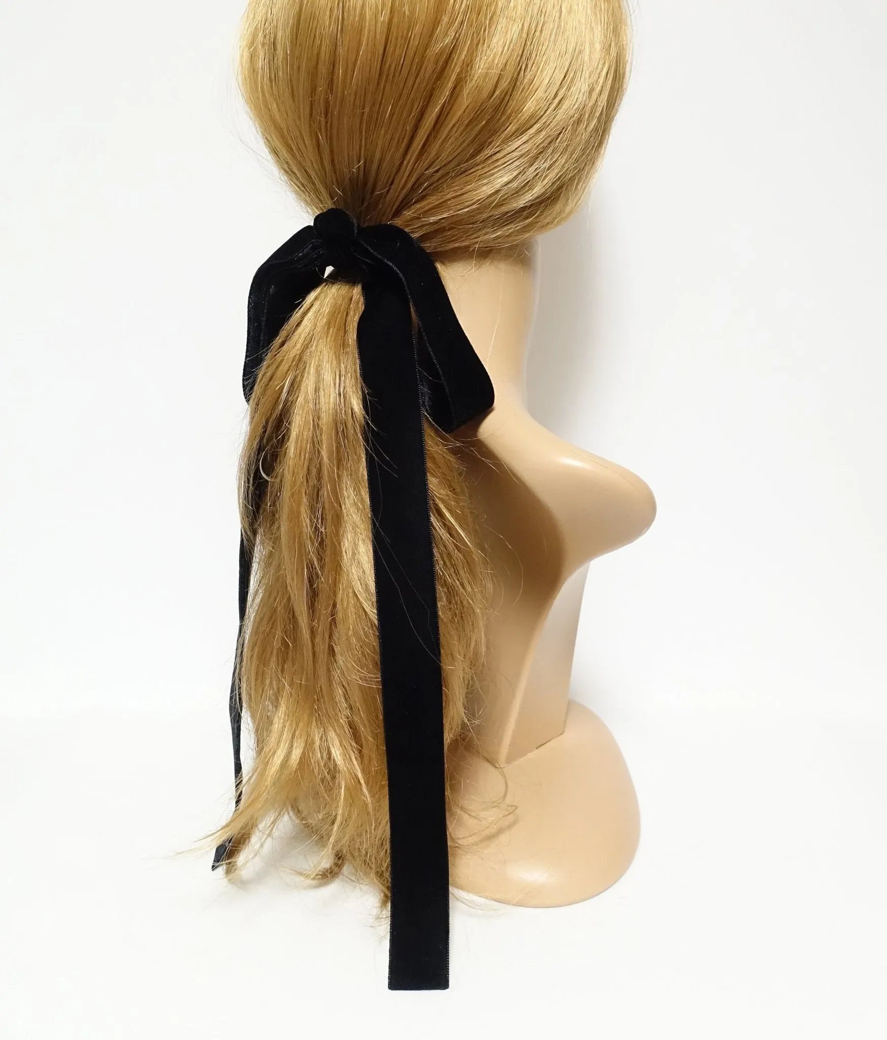 Velvet black simple wide bow hair ties Women droopy hair bow hair elastic