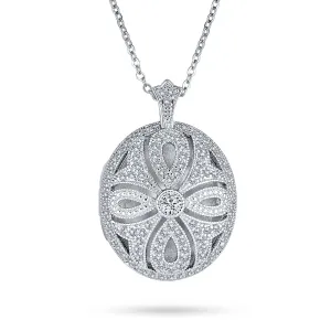 Victorian Style Filigree Perfume Diffuser Locket Necklace Silver Plated