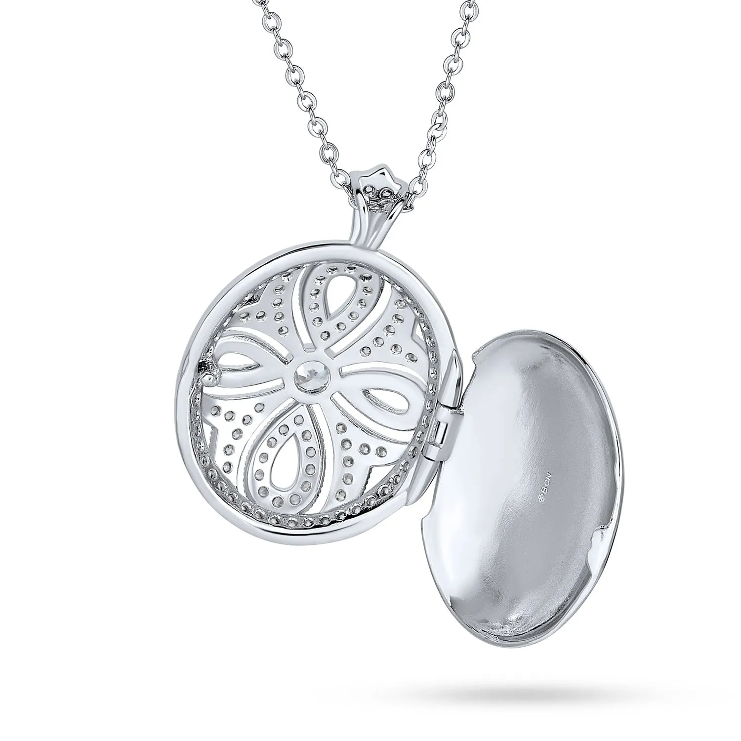 Victorian Style Filigree Perfume Diffuser Locket Necklace Silver Plated