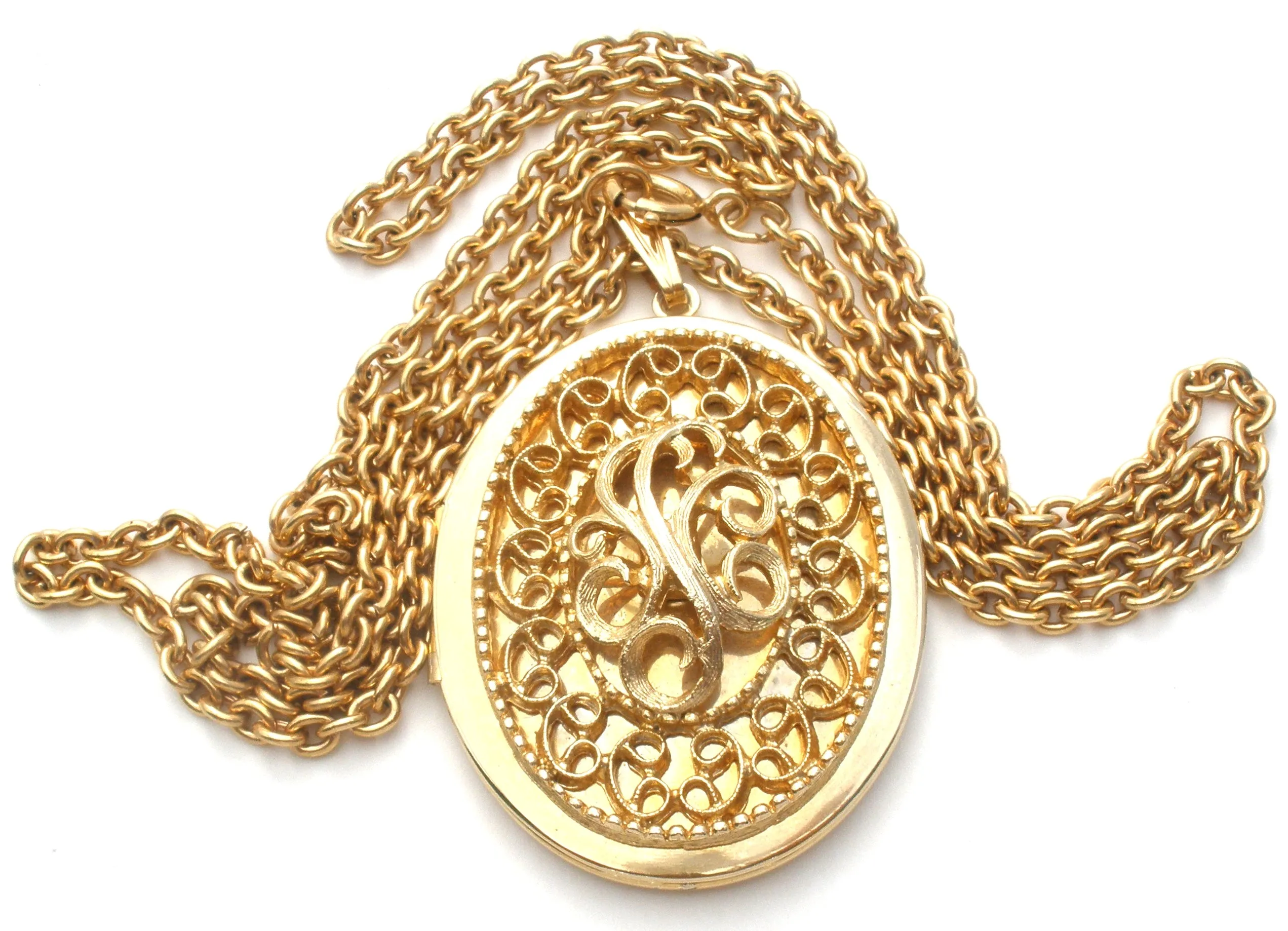 Vintage Locket Pendant Necklace 32"