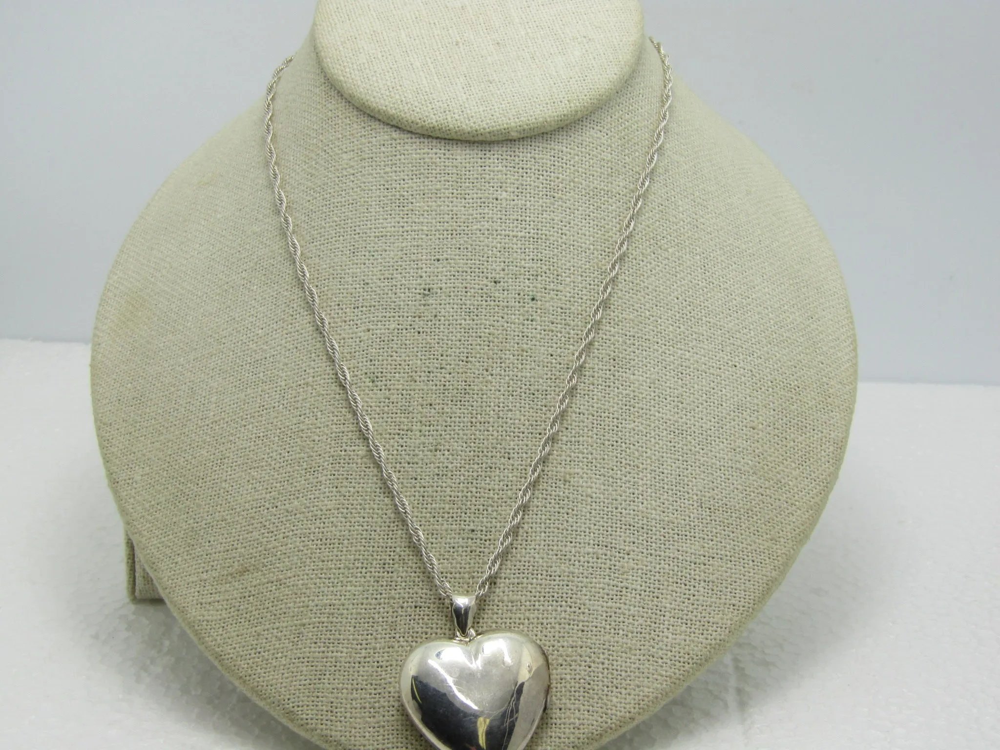 Vintage Sterling Cupid Heart Locket Necklace, 24", 13.90 grams, 1970's