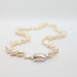 White Freshwater Oval Baroque Pearl Necklace