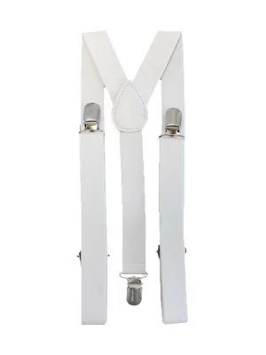 White Stretchy 1" Wide Thin Adjustable Braces Suspenders