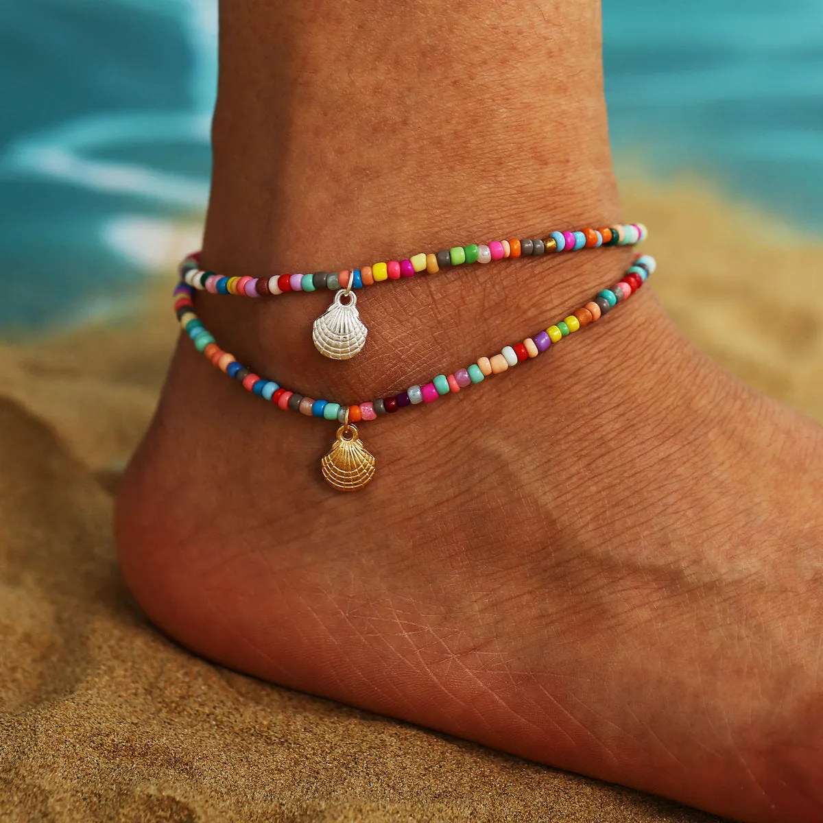 Wholesale Alloy Scallop Boho Color Beaded Anklet JDC-AS-F505