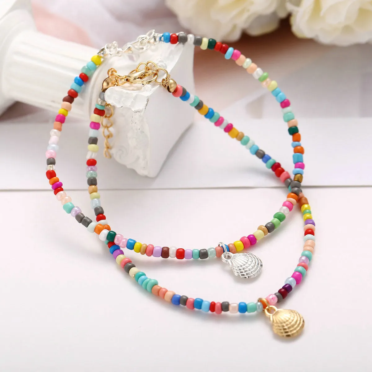 Wholesale Alloy Scallop Boho Color Beaded Anklet JDC-AS-F505