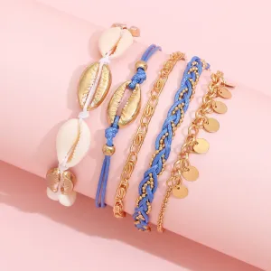 Wholesale Boho Blue Beaded Anklet 5 Piece Set JDC-AS-YeB032