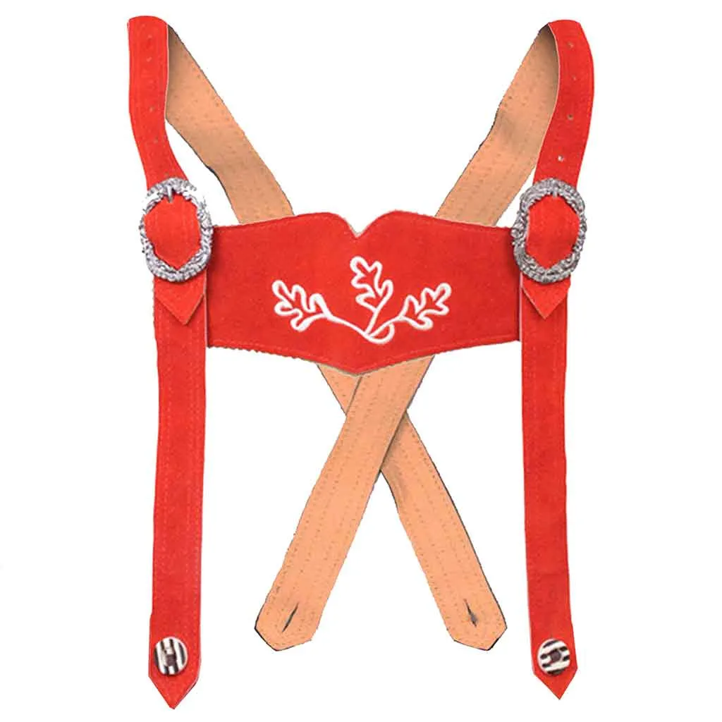 Women Oktoberfest Costumes Suede Lederhosen Leather Short Red