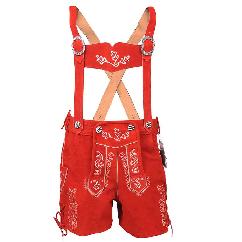 Women Oktoberfest Costumes Suede Lederhosen Leather Short Red