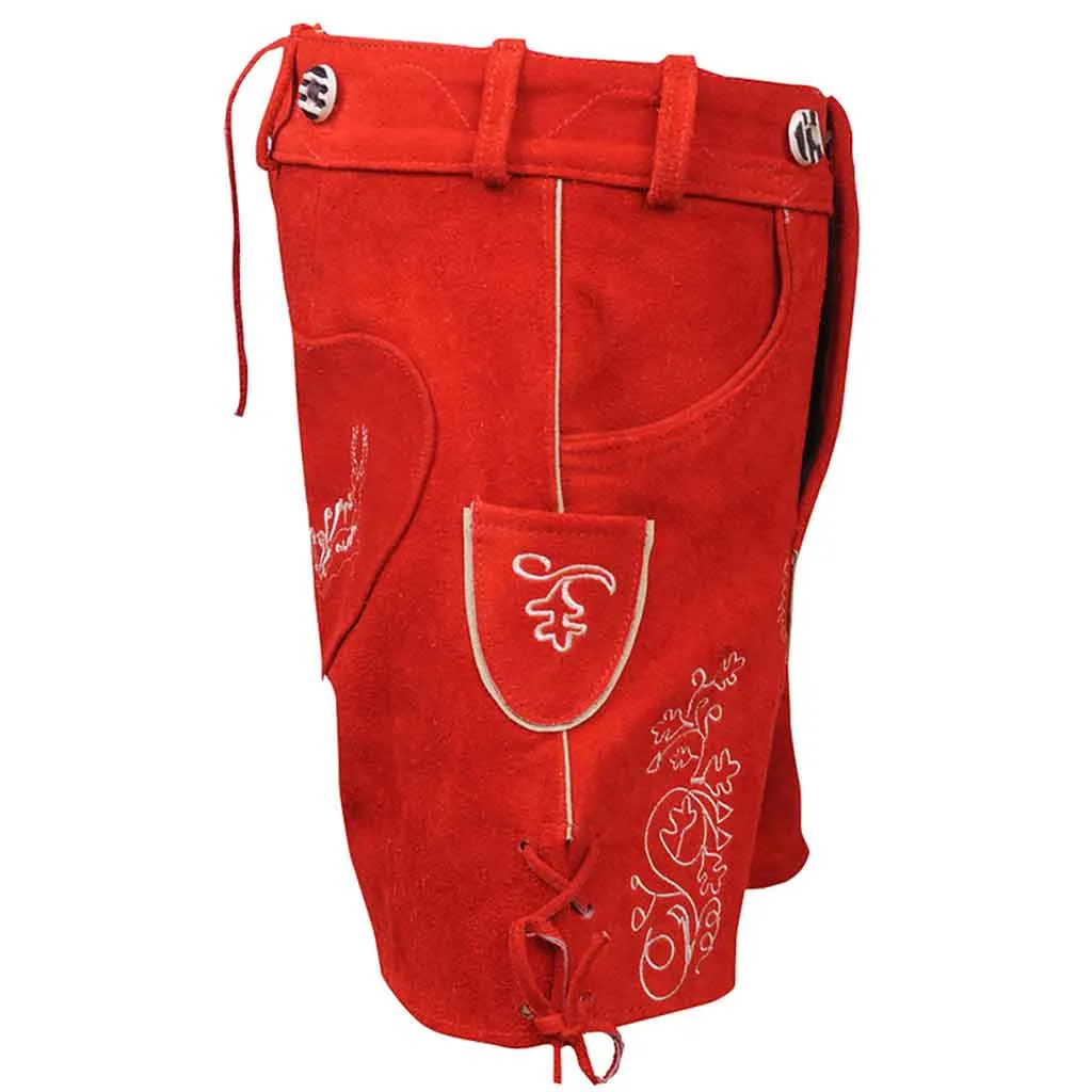 Women Oktoberfest Costumes Suede Lederhosen Leather Short Red