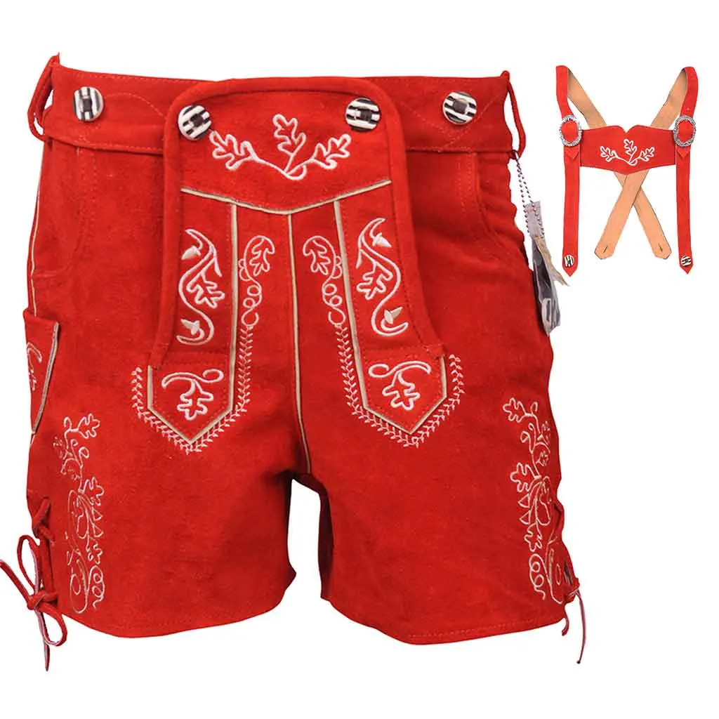 Women Oktoberfest Costumes Suede Lederhosen Leather Short Red