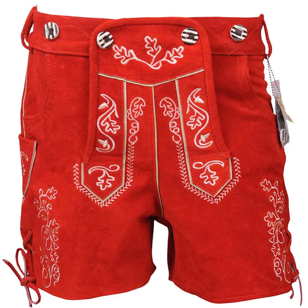 Women Oktoberfest Costumes Suede Lederhosen Leather Short Red