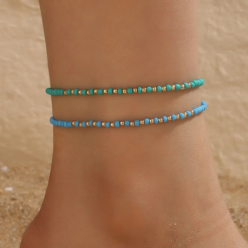 Women's Boho Beaded Double Layer Anklet