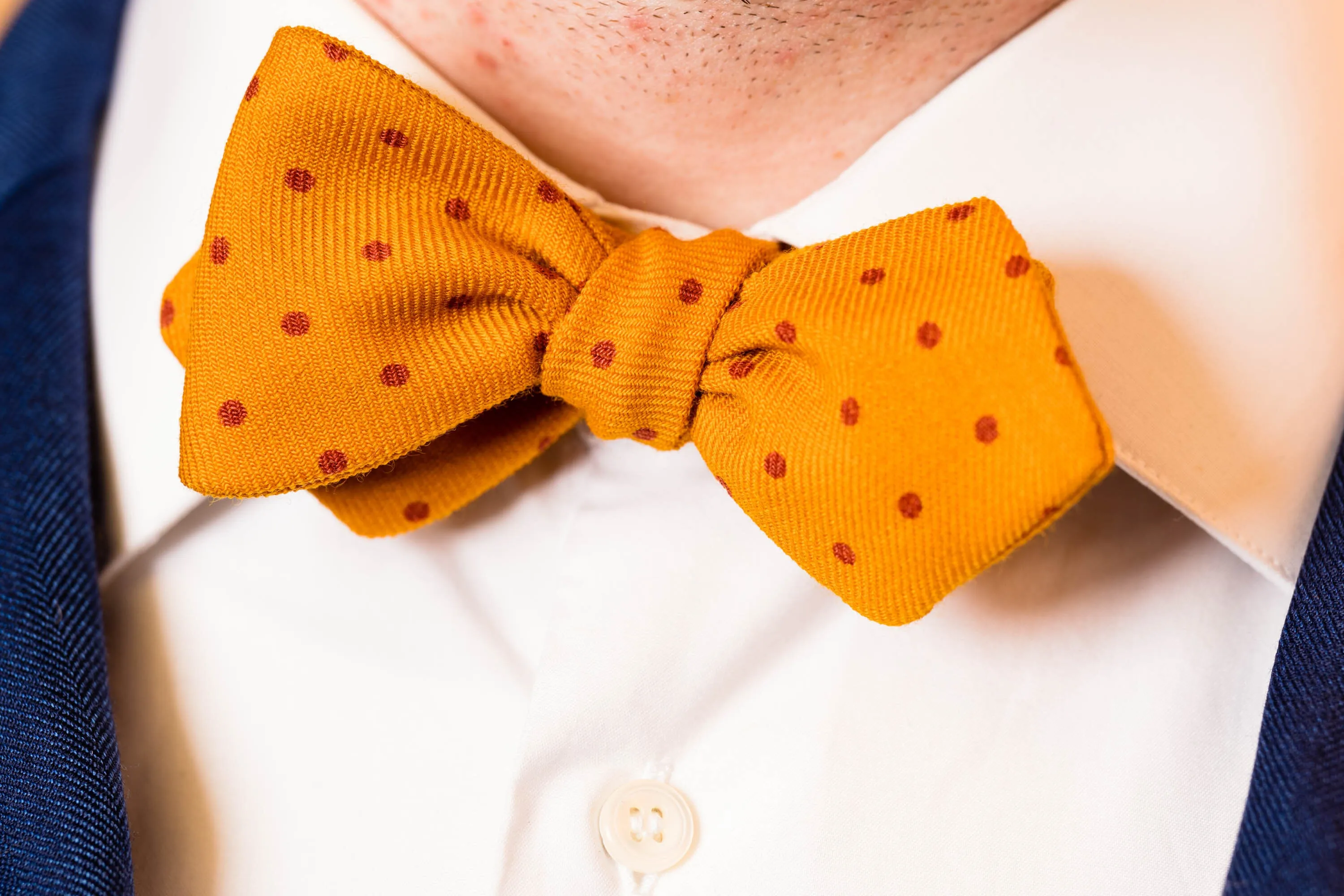 Yellow & Red Polka Dots Wool Challis Bow Tie