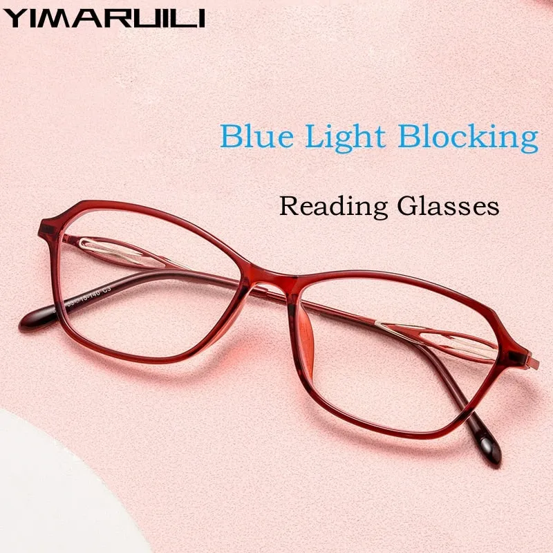 Yimaruili Women's Full Rim Square Tr 90 Alloy Hyperopic HD Reading Glasses 3603lh