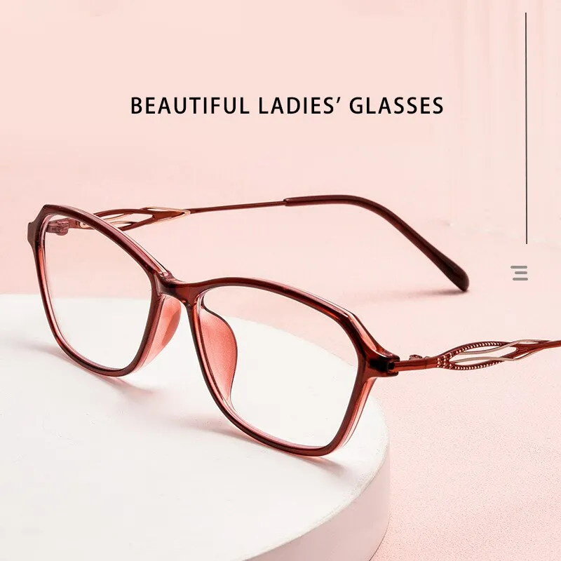 Yimaruili Women's Full Rim Square Tr 90 Alloy Hyperopic HD Reading Glasses 3603lh